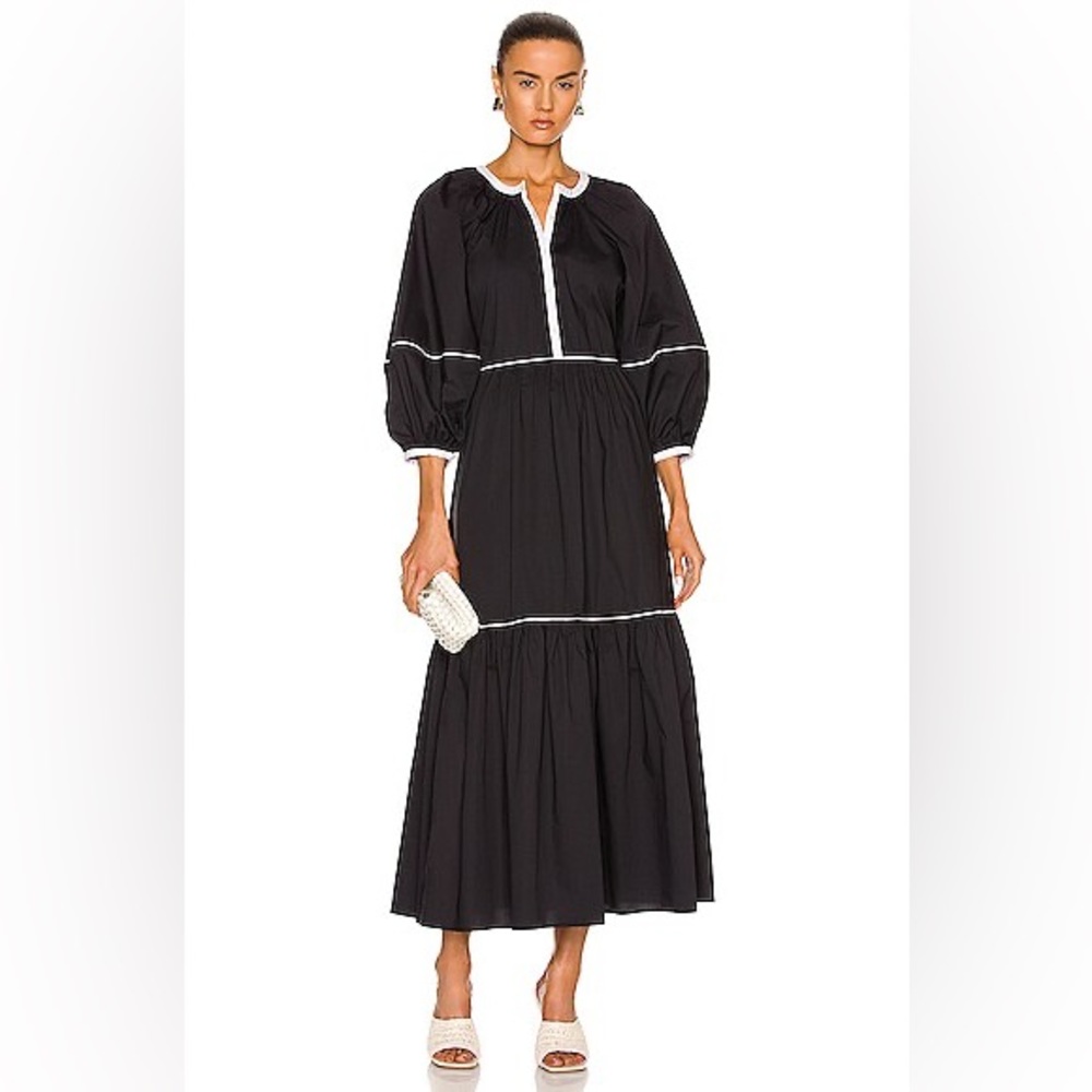 STAUD Black Maxi Dress with White Trim